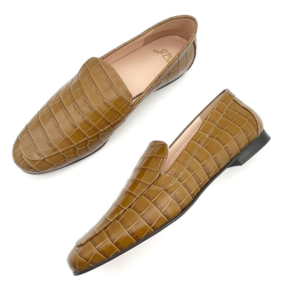 NEW J. Crew Cecile Croc Embossed Leather Slipper Loafer Tan Slip-On Size 7 NWOB - Picture 2 of 16